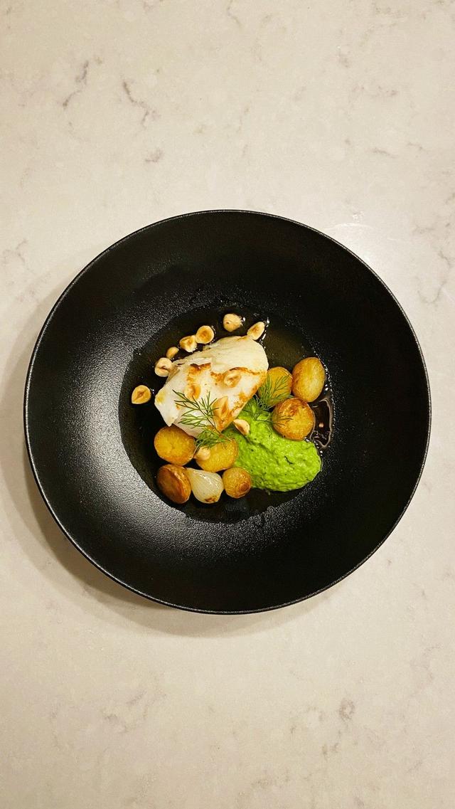 Cod Fillet with Pearl Onions and Pea Puree
