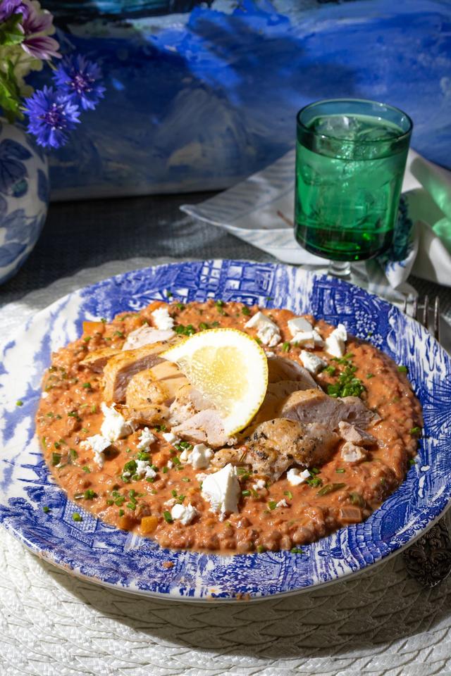 Baked Chicken with Creamy Barley Risotto