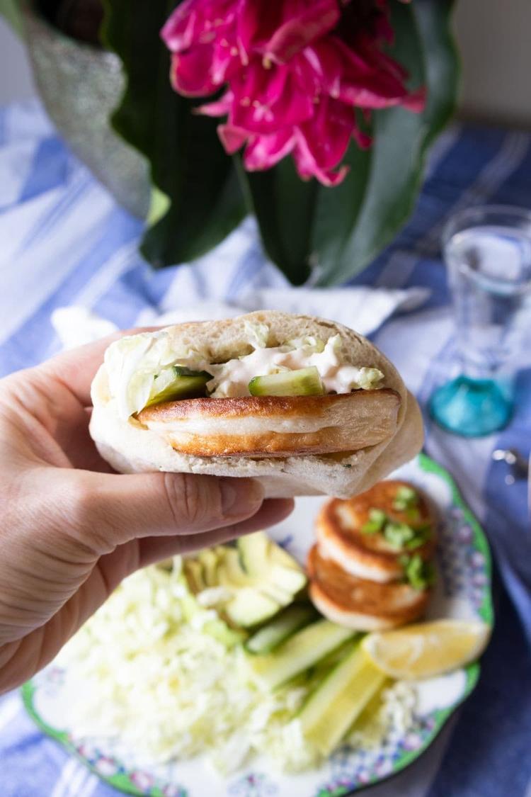 Homemade Pita Bread with Fish Cakes