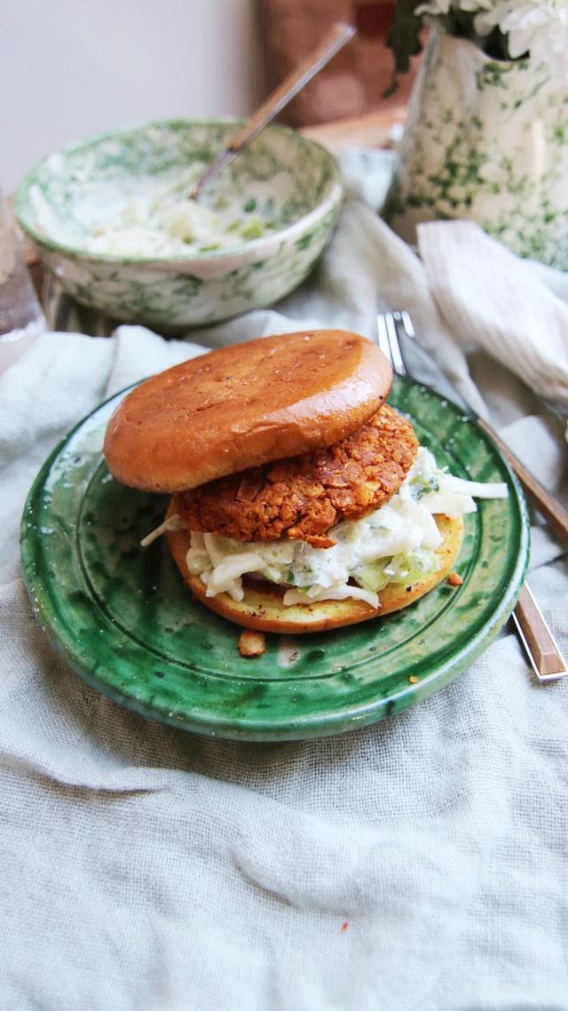 Falafel Burger with a Green Coleslaw