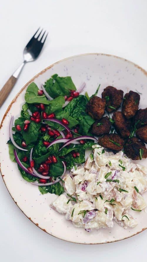 Lamb Meatballs with Potato Salad