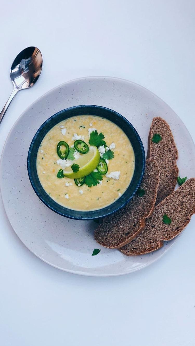 Spicy Corn Soup with Homemade Bread