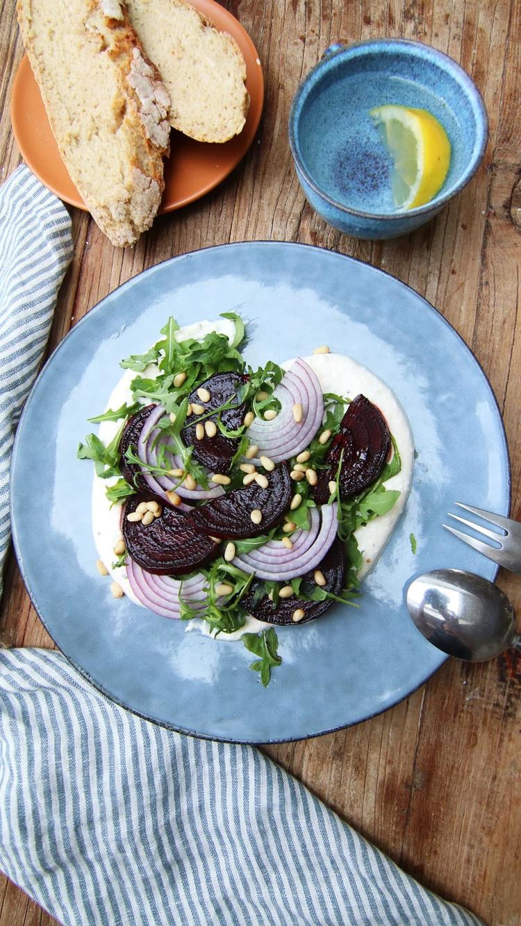 Baked Beet Salad with Ricotta Cream and Homemade Bread