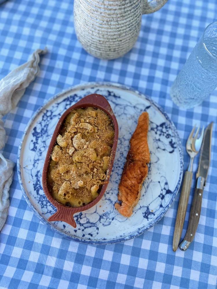 Pan-Fried Salmon with Mac and Cheese