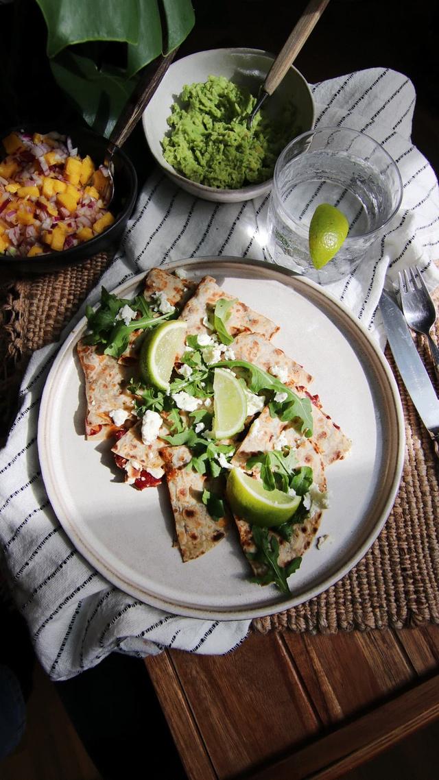 Potato Wrap Quesadillas with Beans and Feta Cheese