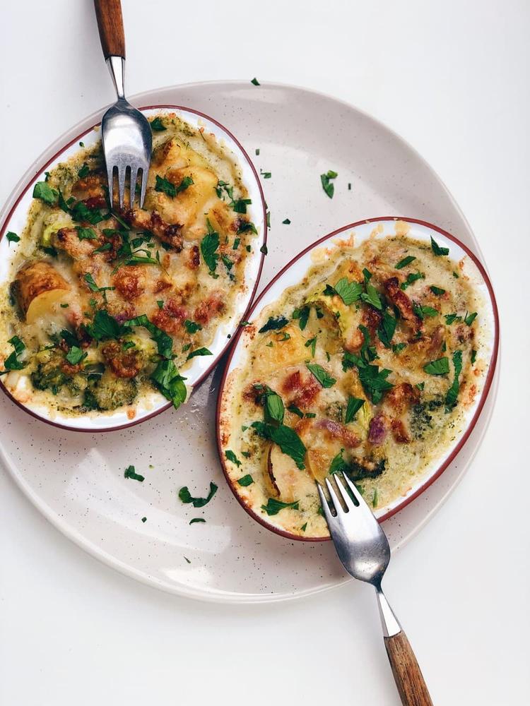 Broccoli Gratin with Parmesan and Bacon