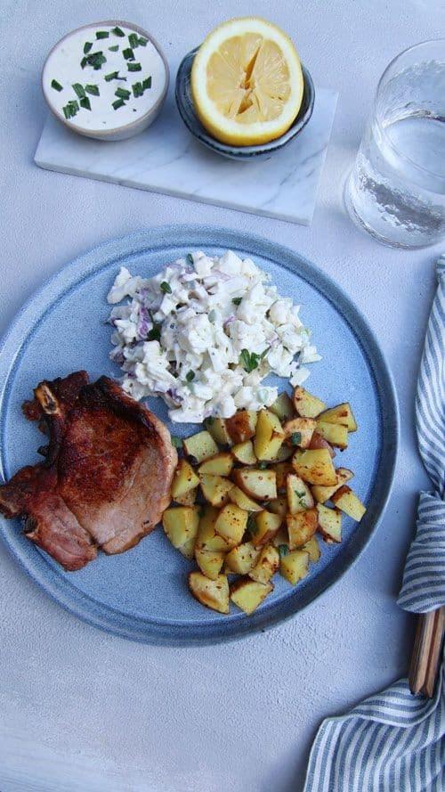 Pork Chops with Creamy Cauliflower Salad