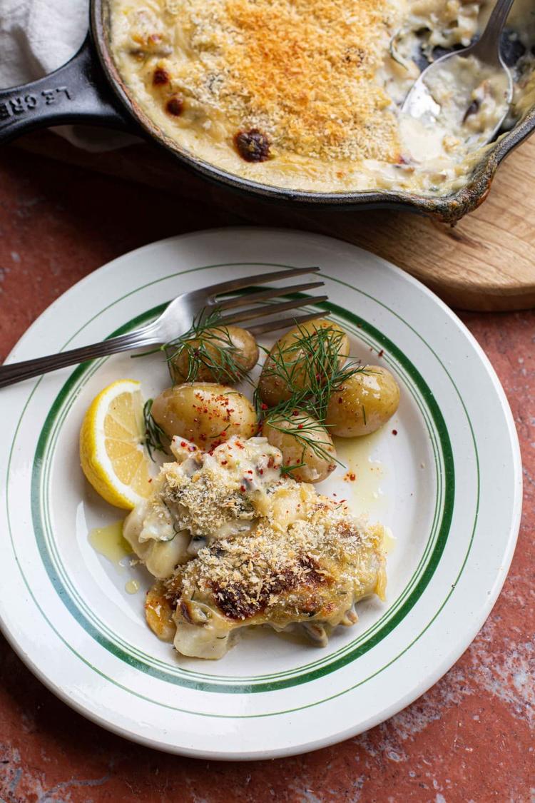 Easy Fish Gratin with Mushrooms 