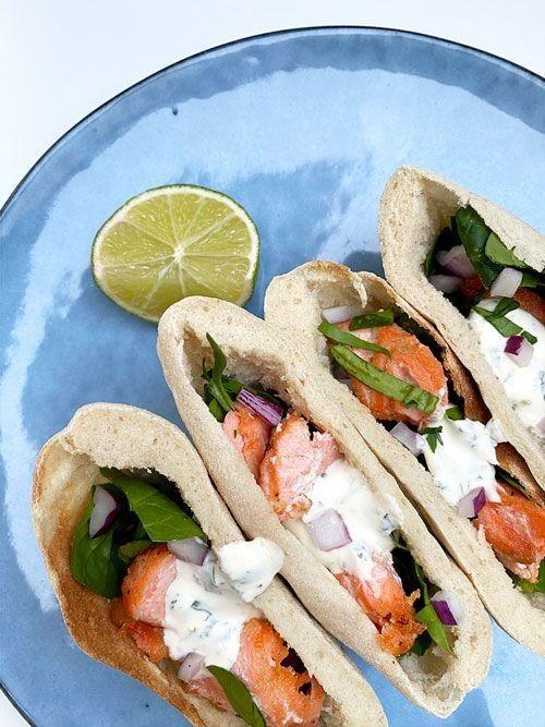 Baked Trout in Pitas with Coriander Dressing
