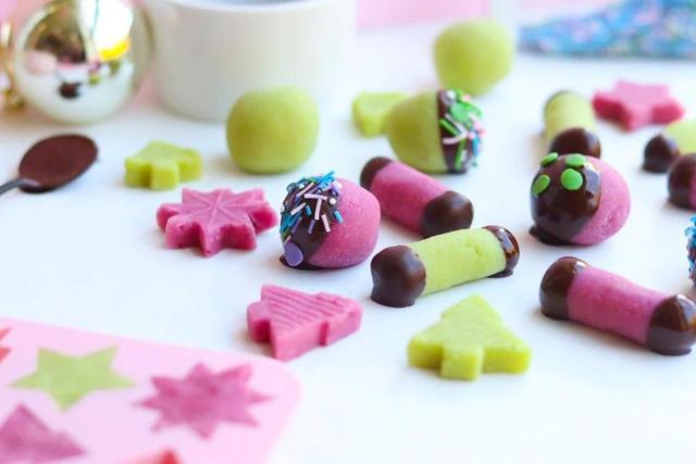 Colored Christmas Marzipan Dipped in Chocolate!