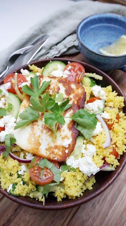 Couscous Salad with Grilled Halloumi