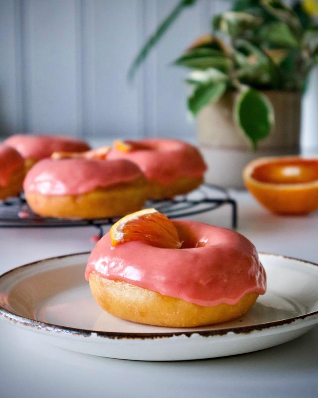 Donuts with red orange glaze