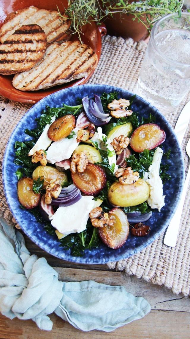 Kale Salad with Chevre and Plums