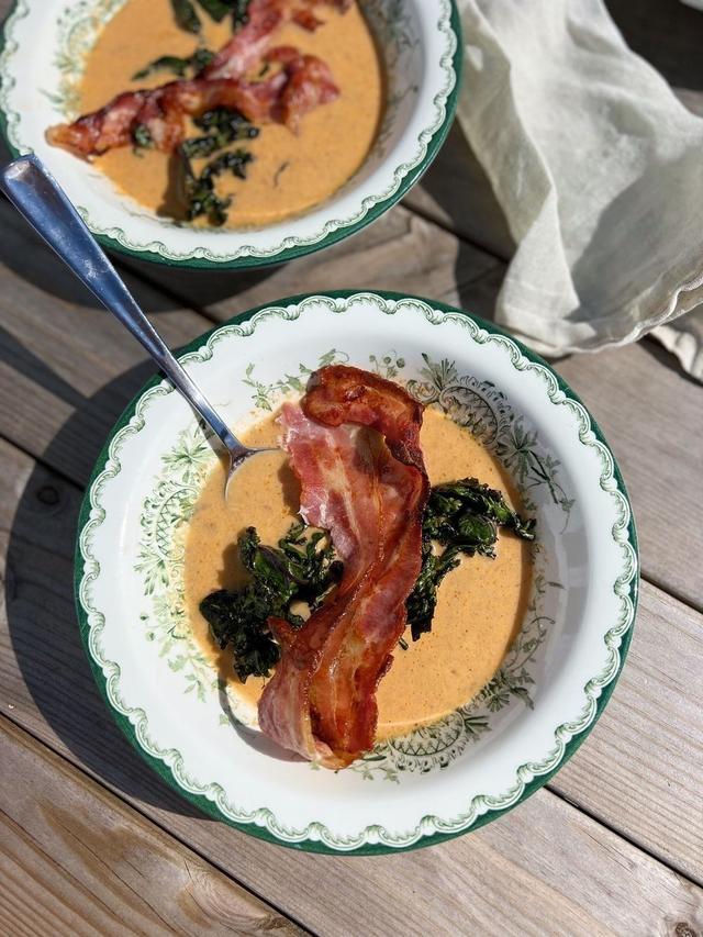 Mushroom Soup with Bacon and Kale Chips