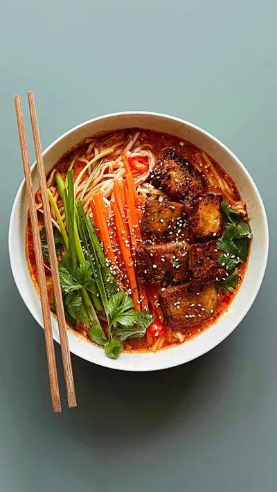 Noodle soup with marinated tofu