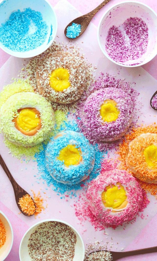 Norwegian School Buns with Colored Coconut Topping
