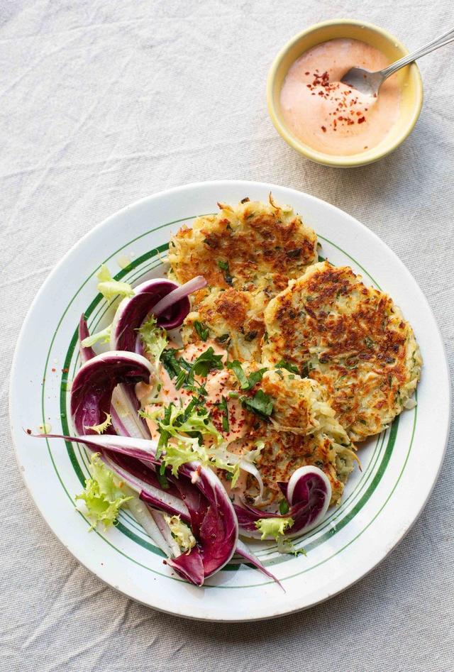 Parsnip and Cheese patties with Harissa Dip