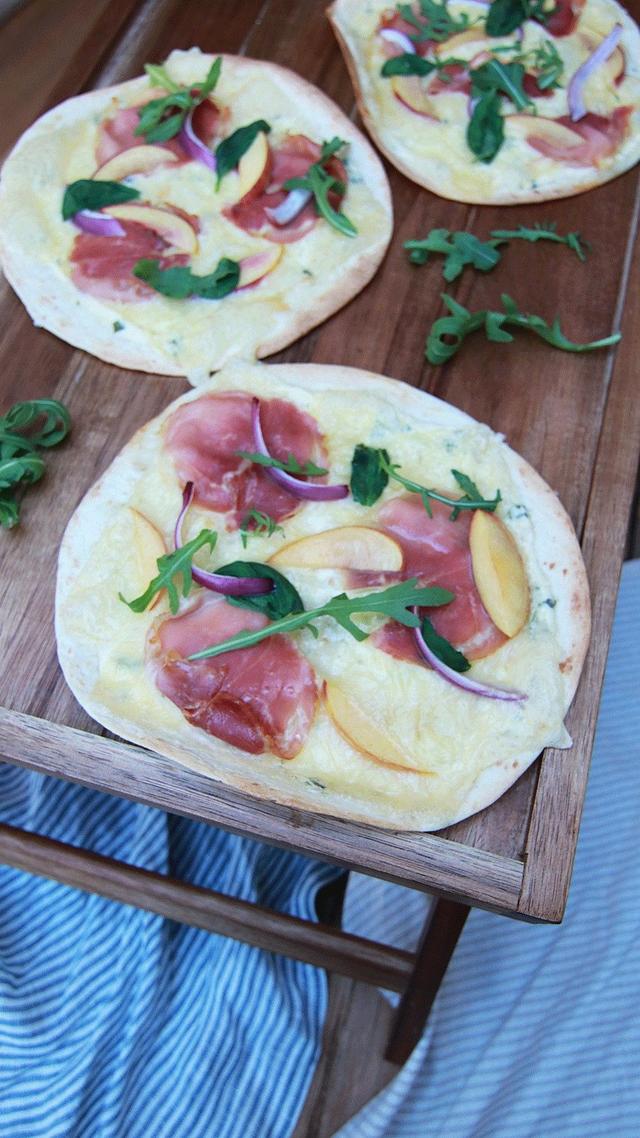 White Tortilla Pizzas with Nectarines