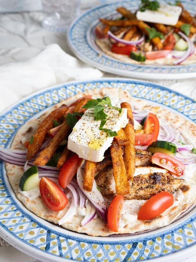 Homemade Gyros with Crispy Pommes Frites and Tzatziki