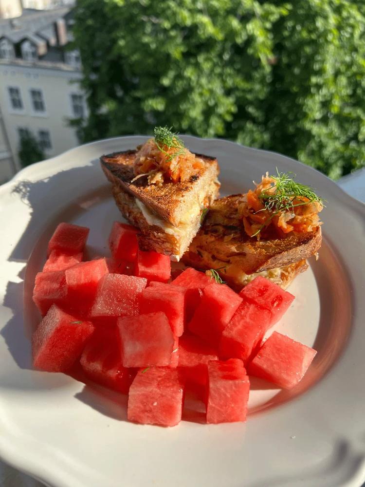 Kimchi Cheese Sandwich with Watermelon
