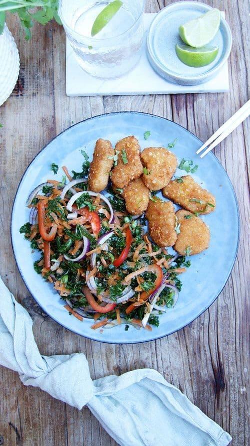 Kale Salad with Vegan Nuggets