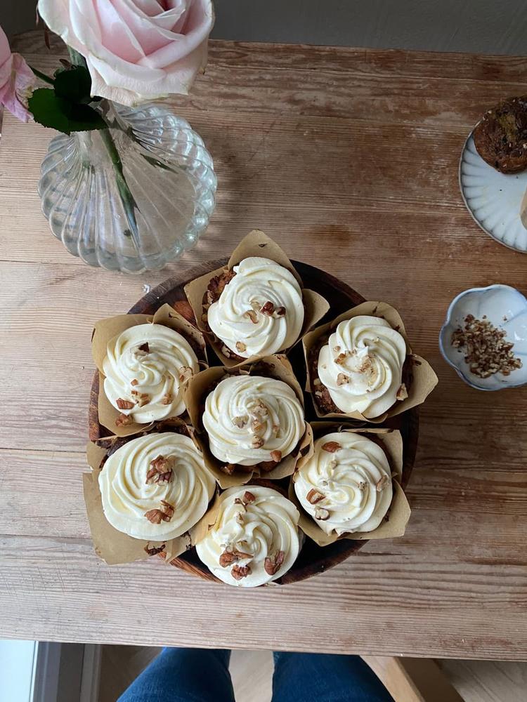 Banana Chocolate Pecan Muffin with Cream Cheese Frosting