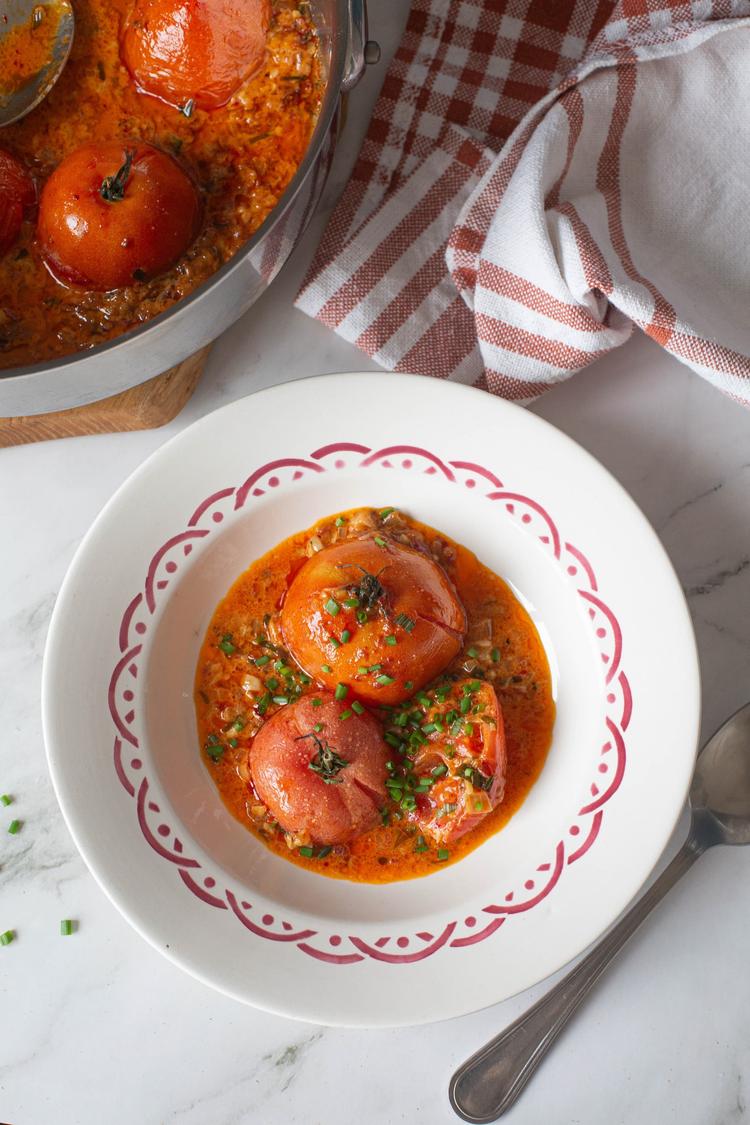 Ovnsbakte tomater med nduja og creme fraiche