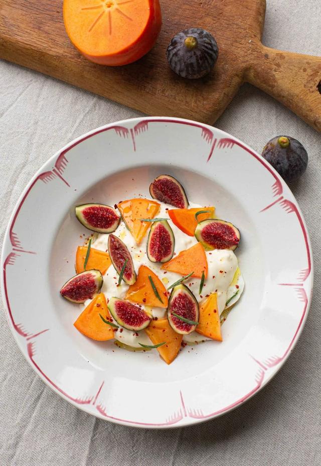 Marinert mozzarella med fiken og kaki
