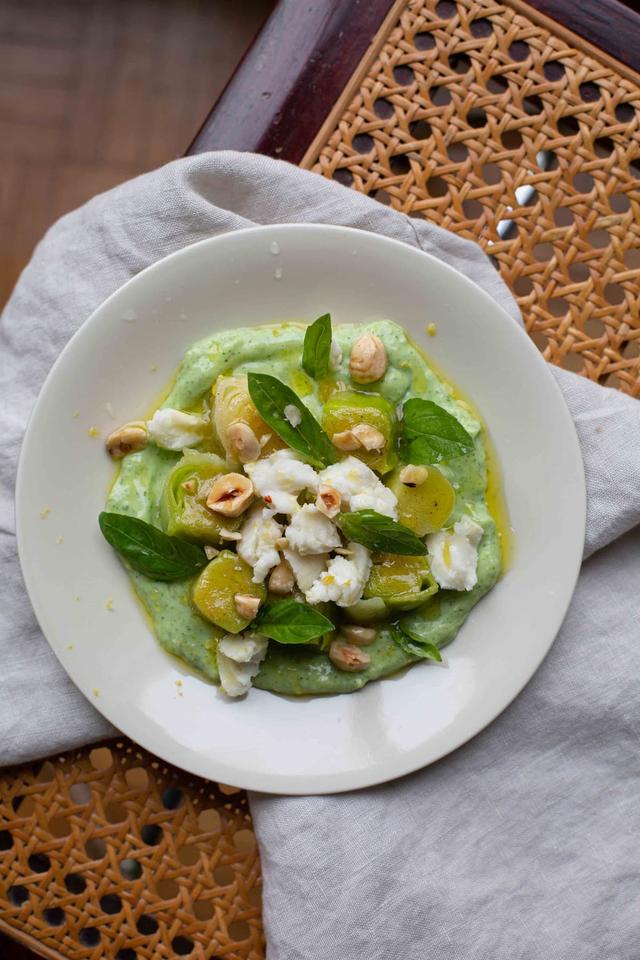 Chevre and Herb Dip with Leeks in Lemon Vinaigrette